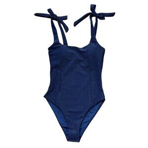Beach Riot Sz S Swimsuit Sydney Ribbed Belted Blue One Piece Missing Belt New